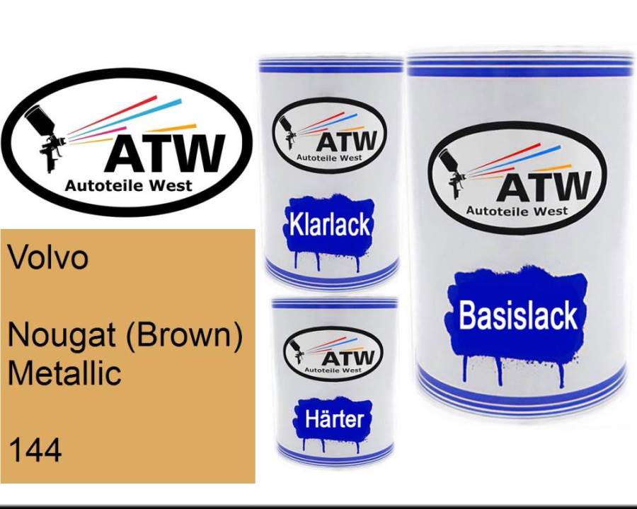 Volvo, Nougat (Brown) Metallic, 144: 500ml Lackdose + 500ml Klarlack + 250ml Härter - Set, von ATW Autoteile West.